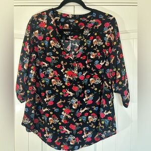 Torrid Black Deer Print/Floral Peasant  Blouse. Size 00 #romantic